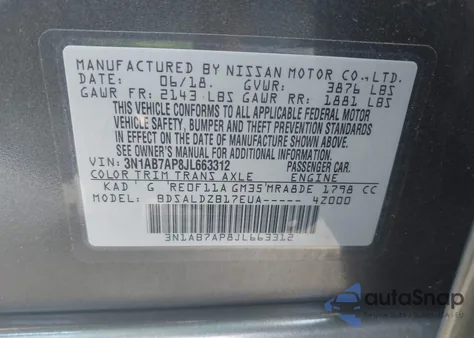 2018 Nissan Sentra S from USA, damaged, VIN 3N1AB7AP8JL663312